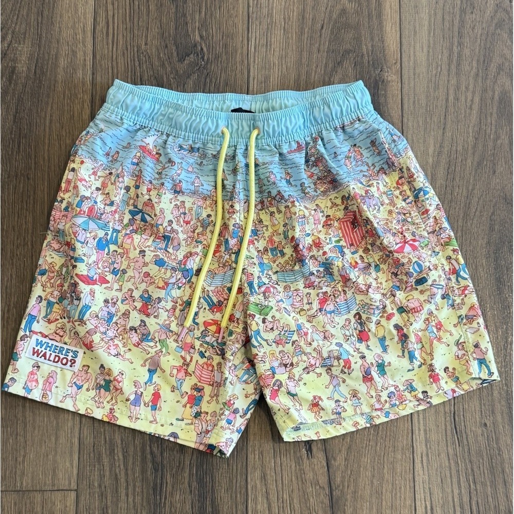 Where's Waldo Men's Medium Swim Trunks Beach All Over Print Board Shorts